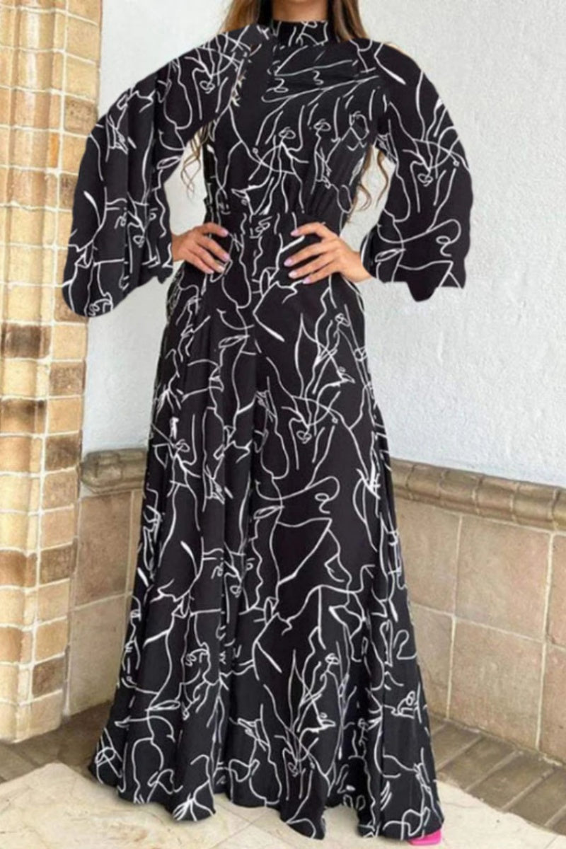 Casual Print Patchwork Half A Turtleneck Sweater Regular Jumpsuits (looseaspberry print)