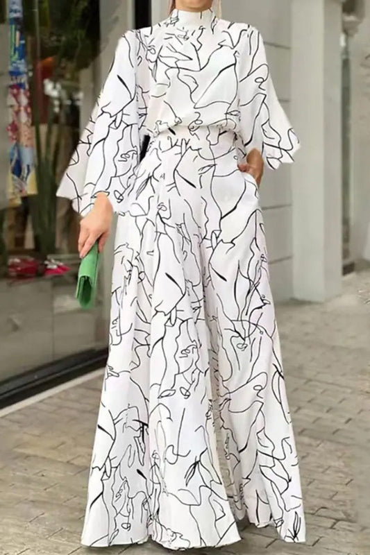Casual Print Patchwork Half A Turtleneck Sweater Regular Jumpsuits (looseaspberry print)