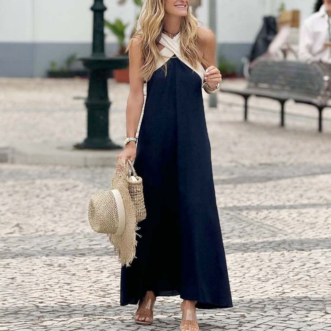 Elegante lange jurk met gekruiste halslijn voor speciale gelegenheden