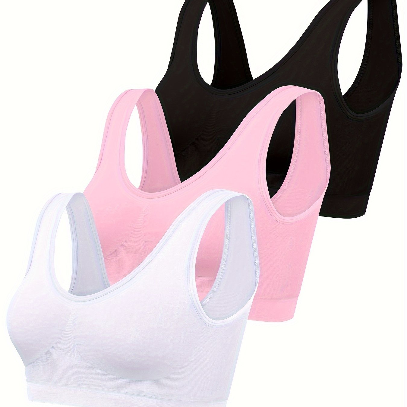 Eva | Set van 3 effen tanktops en naadloze sportbh