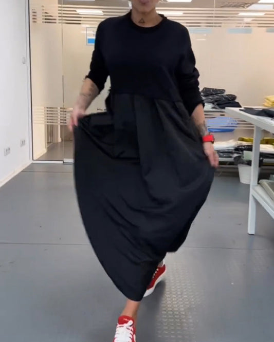 Casual lange zwarte alijn jurk