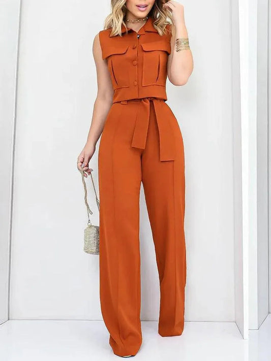 Jumpsuit Elegante Stijl Strikceintuur, Wijde Pijpen Perfect voor Casual en Formele Gelegenheden