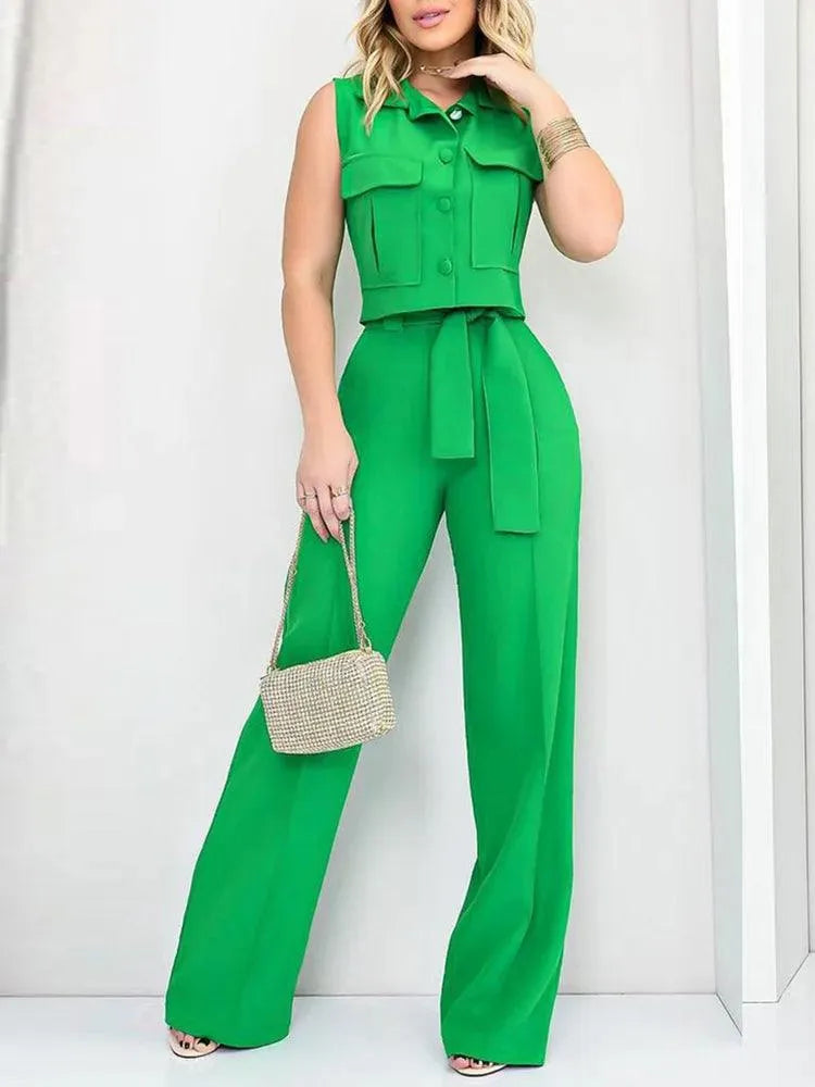 Jumpsuit Elegante Stijl Strikceintuur, Wijde Pijpen Perfect voor Casual en Formele Gelegenheden