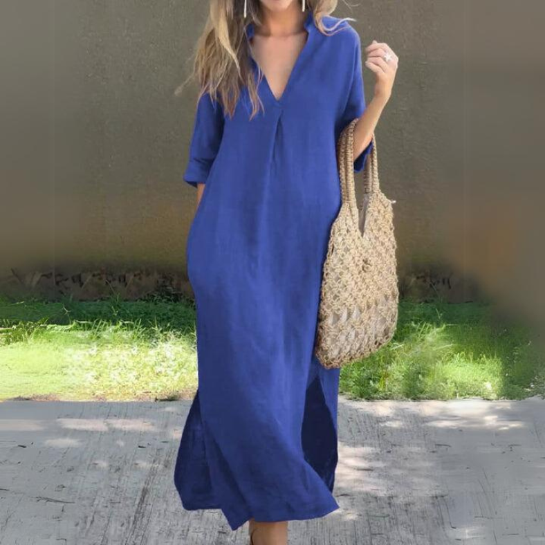 Lichte, casual maxi-jurk met korte mouwen en een moderne stijl