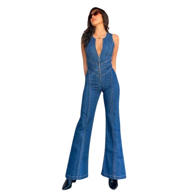 Retro denim jumpsuit met rits Noble