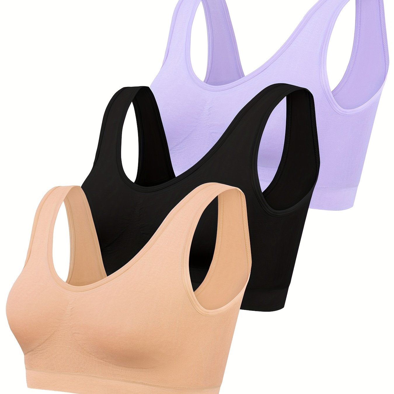 Eva | Set van 3 effen tanktops en naadloze sportbh