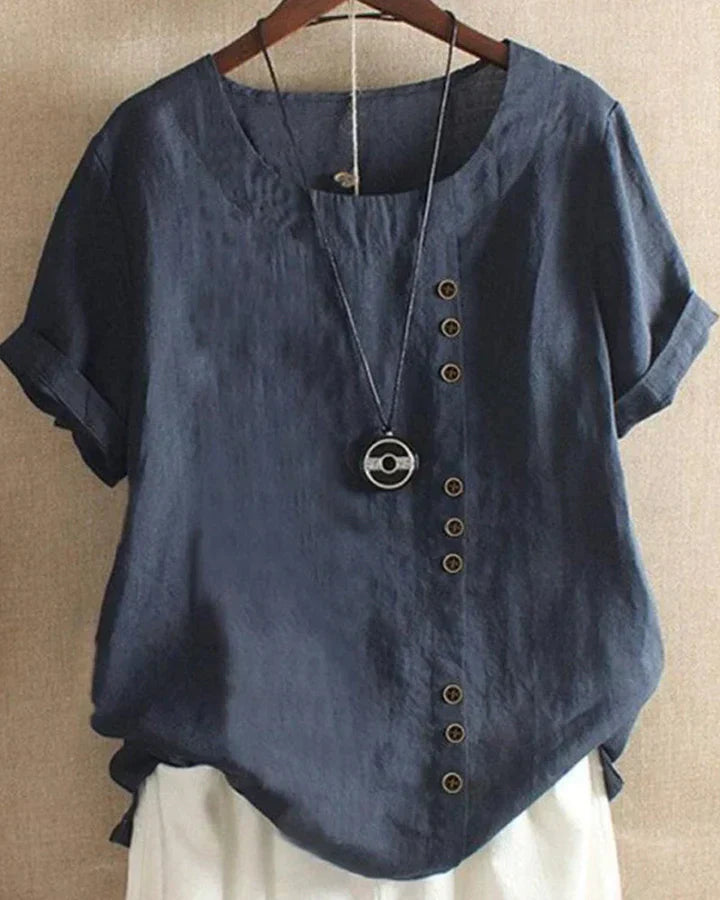 Carmella | Stijlvolle Blouse met Ronde Hals en Knopen