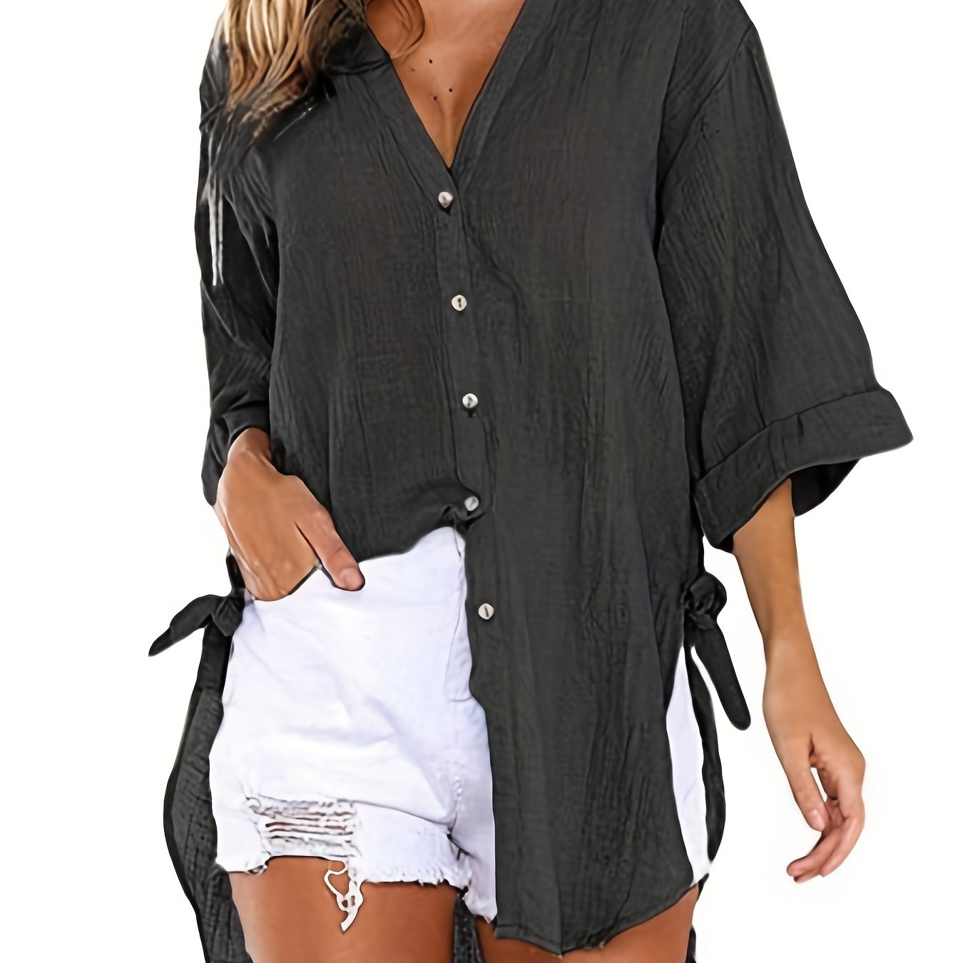 Emma - Casual blouse met korte mouwen en effen halslijn