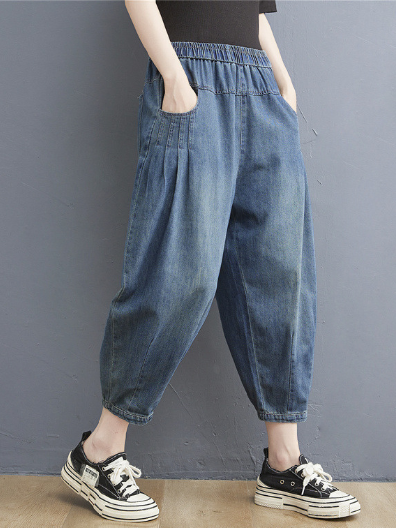 zomer elastische taille dunne losse denim casual broek
