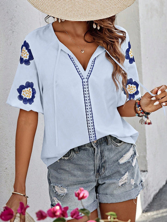Zenya Geborduurde Boho Blouse
