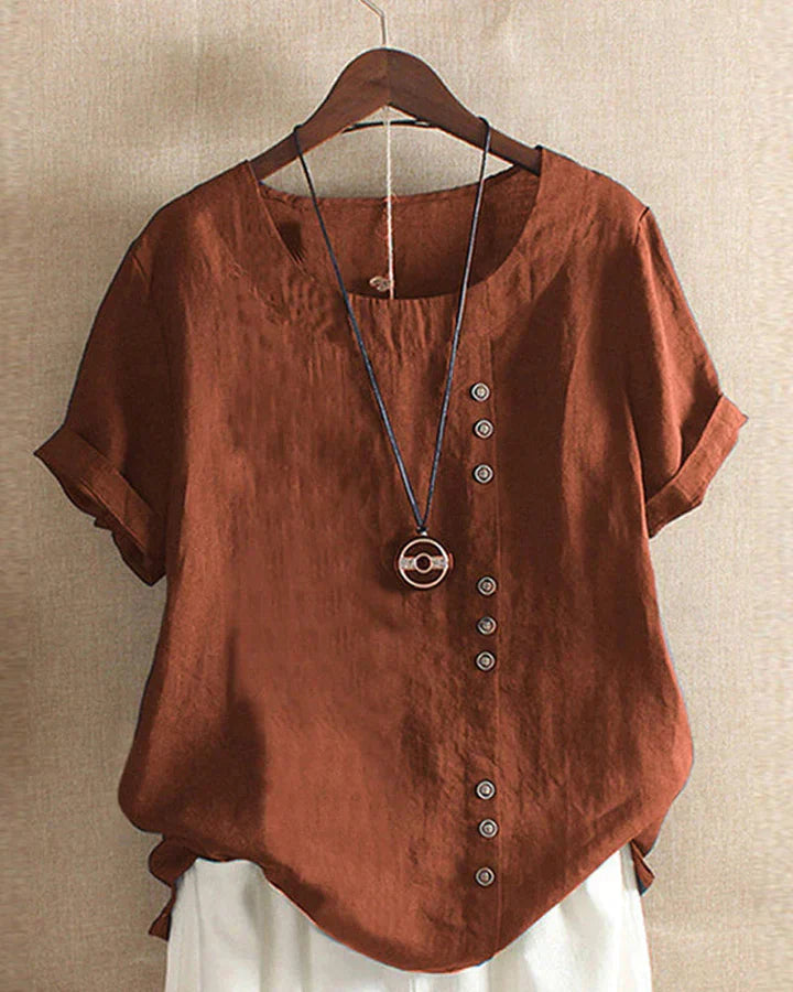 Carmella | Stijlvolle Blouse met Ronde Hals en Knopen