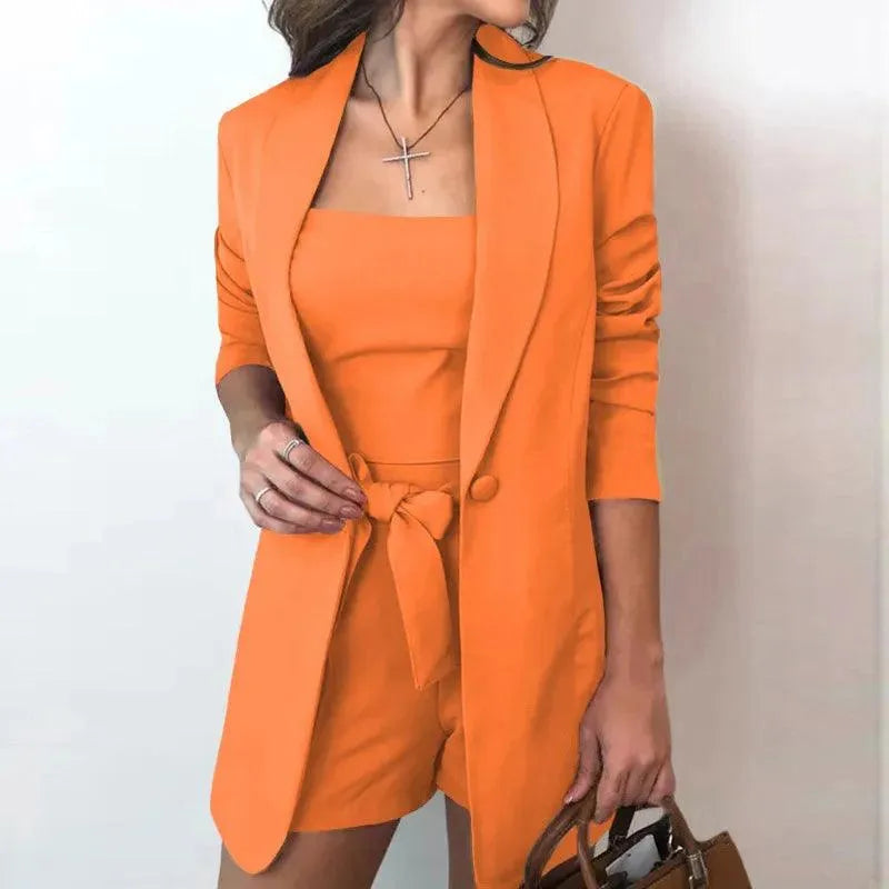 Blazer en Korte Broek Set Elegante Zomerstijl Comfortabele Katoen Perfect voor Casual en Formele Gelegenheden