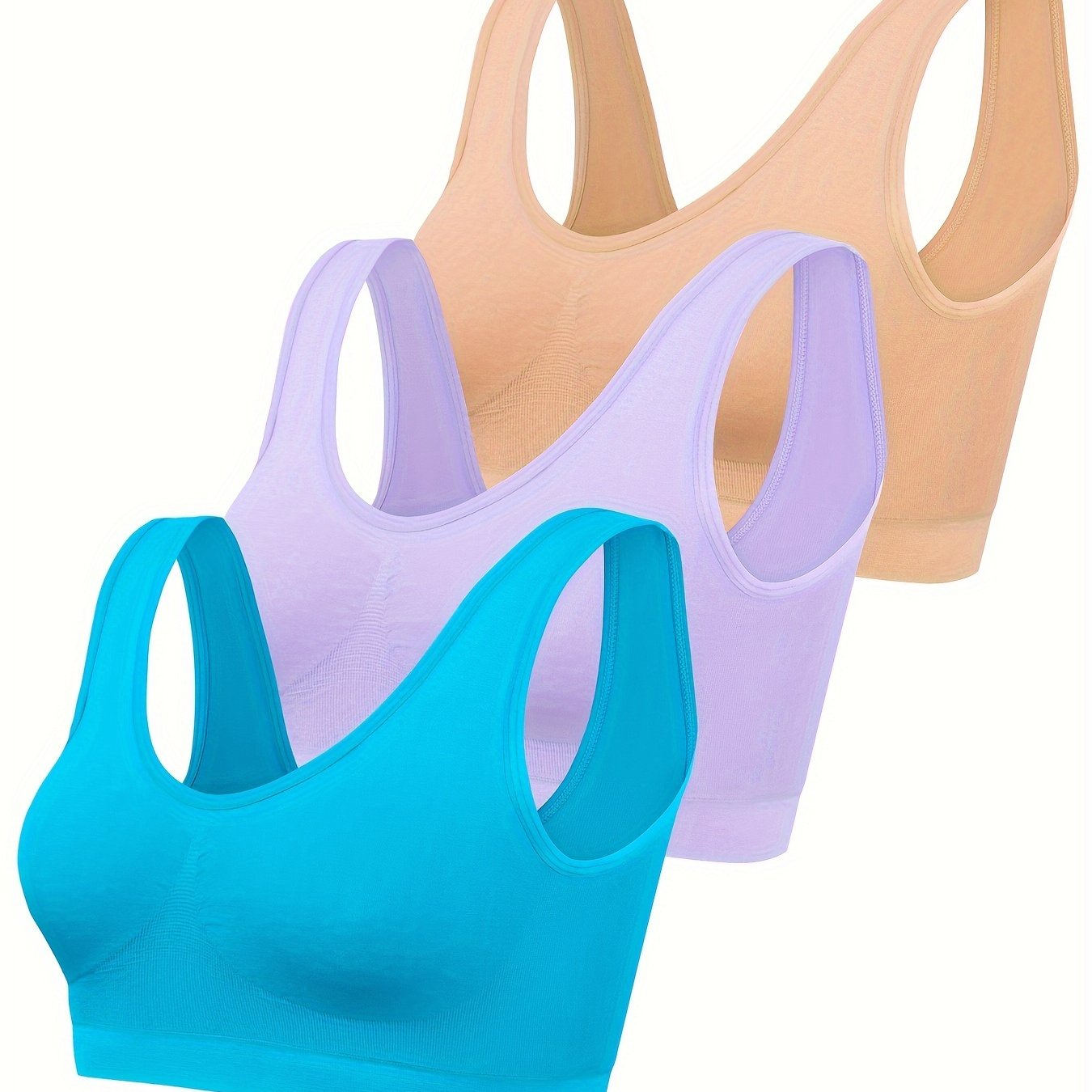 Eva | Set van 3 effen tanktops en naadloze sportbh