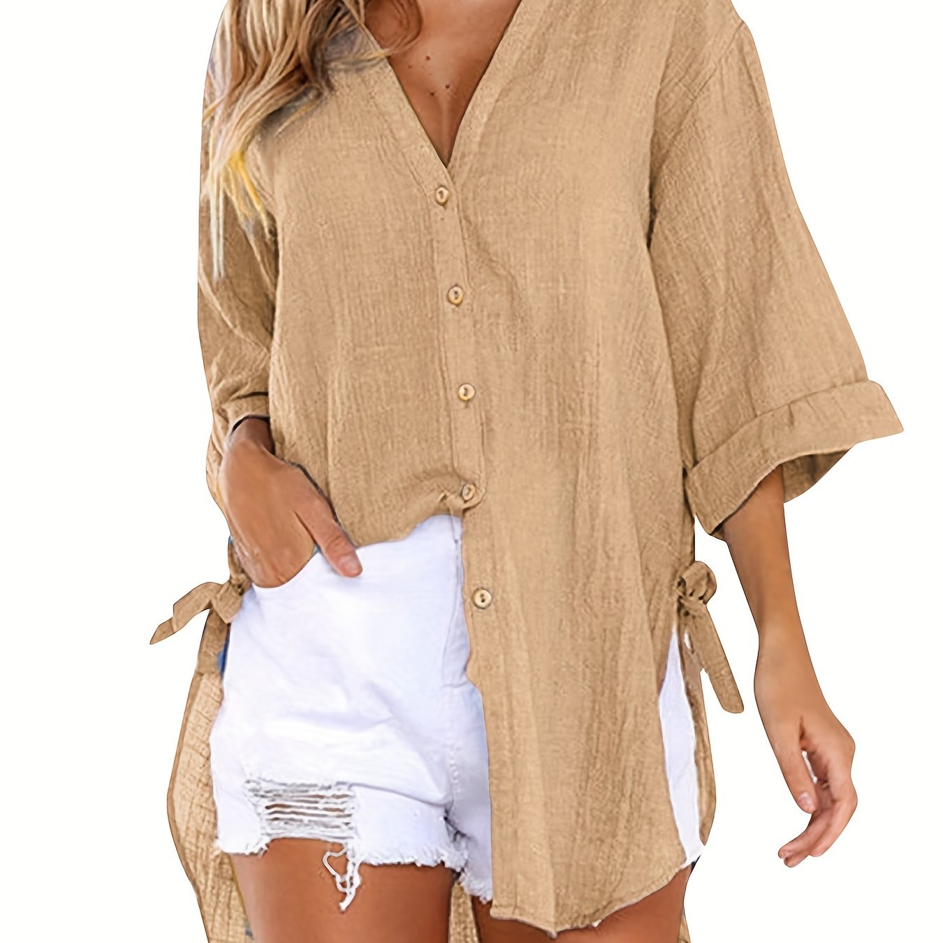 Emma - Casual blouse met korte mouwen en effen halslijn