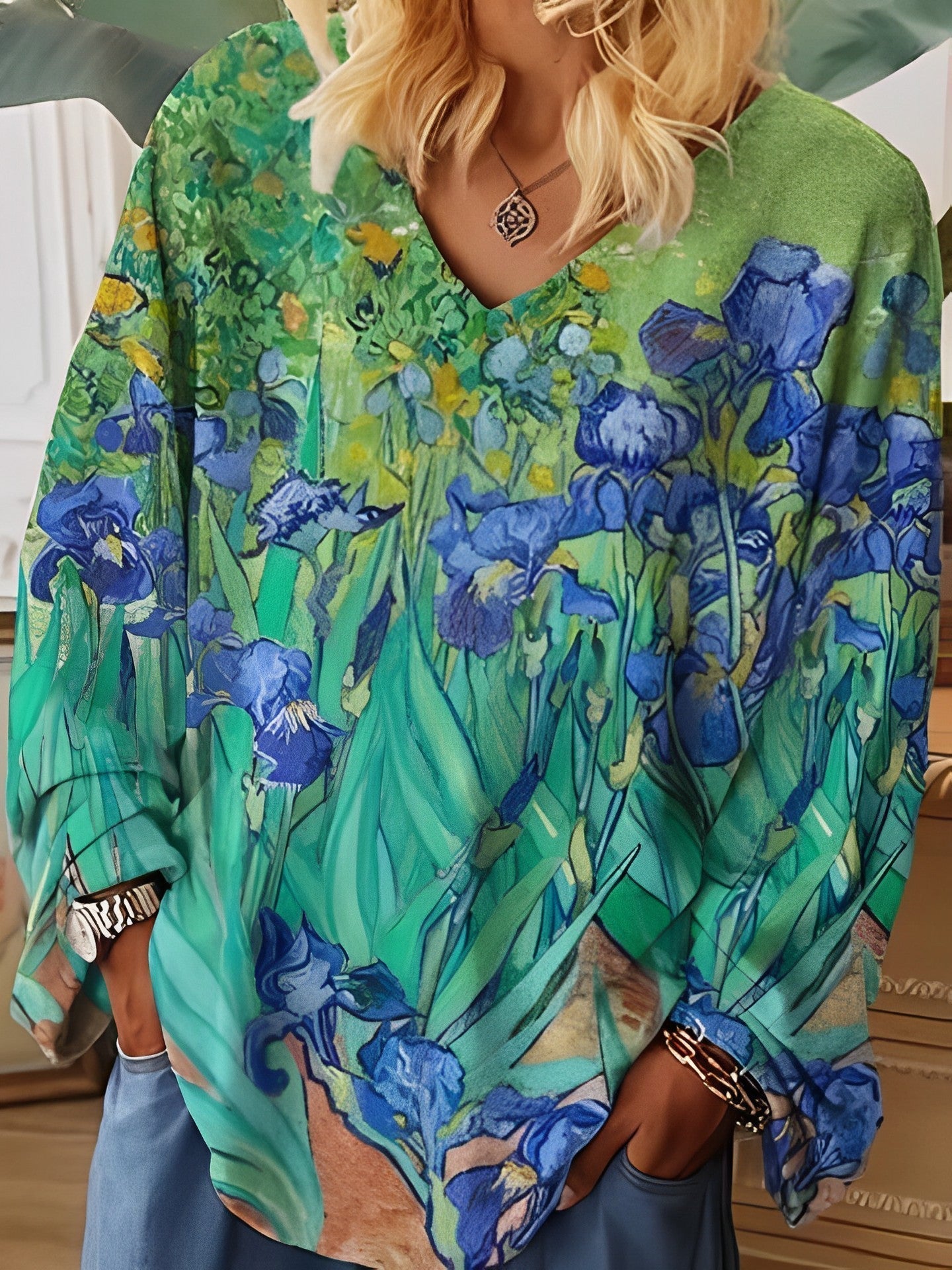 Van Gogh Art V-hals T-shirt, los model