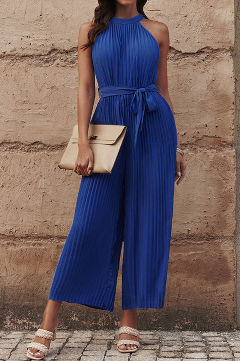 Accordeon geplooide riem met Grecian halslijn mouwloze jumpsuit-jurk