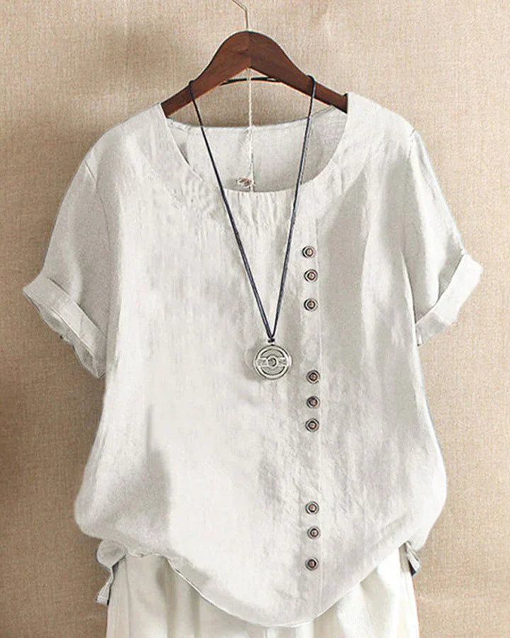 Carmella | Stijlvolle Blouse met Ronde Hals en Knopen