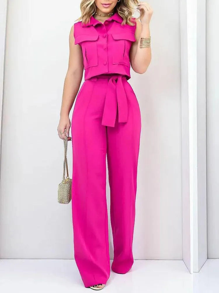 Jumpsuit Elegante Stijl Strikceintuur, Wijde Pijpen Perfect voor Casual en Formele Gelegenheden