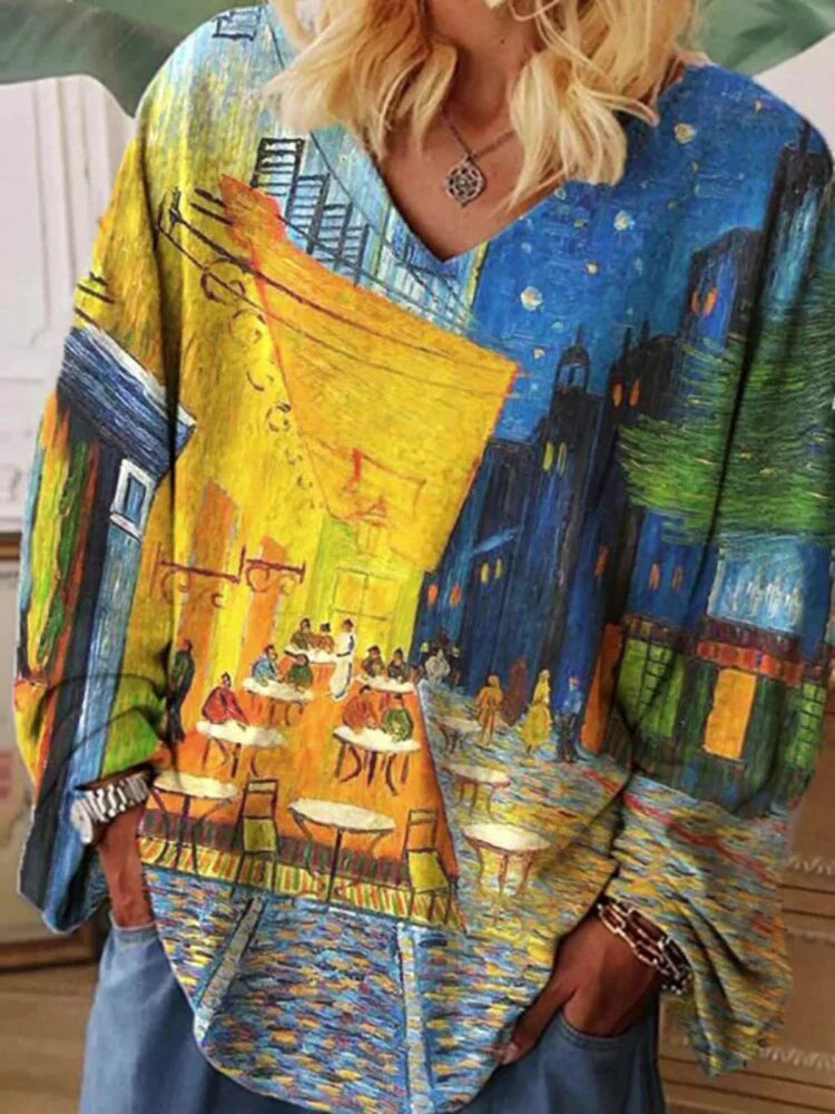 Van Gogh Art V-hals T-shirt, los model