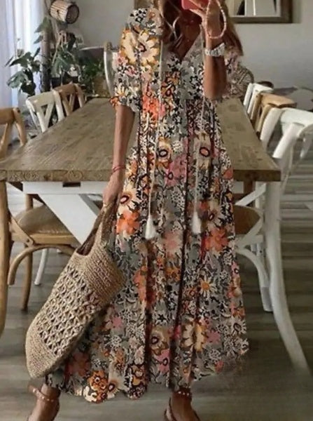 Aimee Damesjurken Baardprint midijurk met Vhals