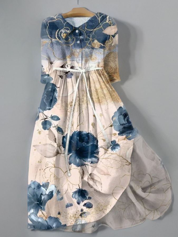 Aliyah Vintage gebloemde jurk met strikceintuur