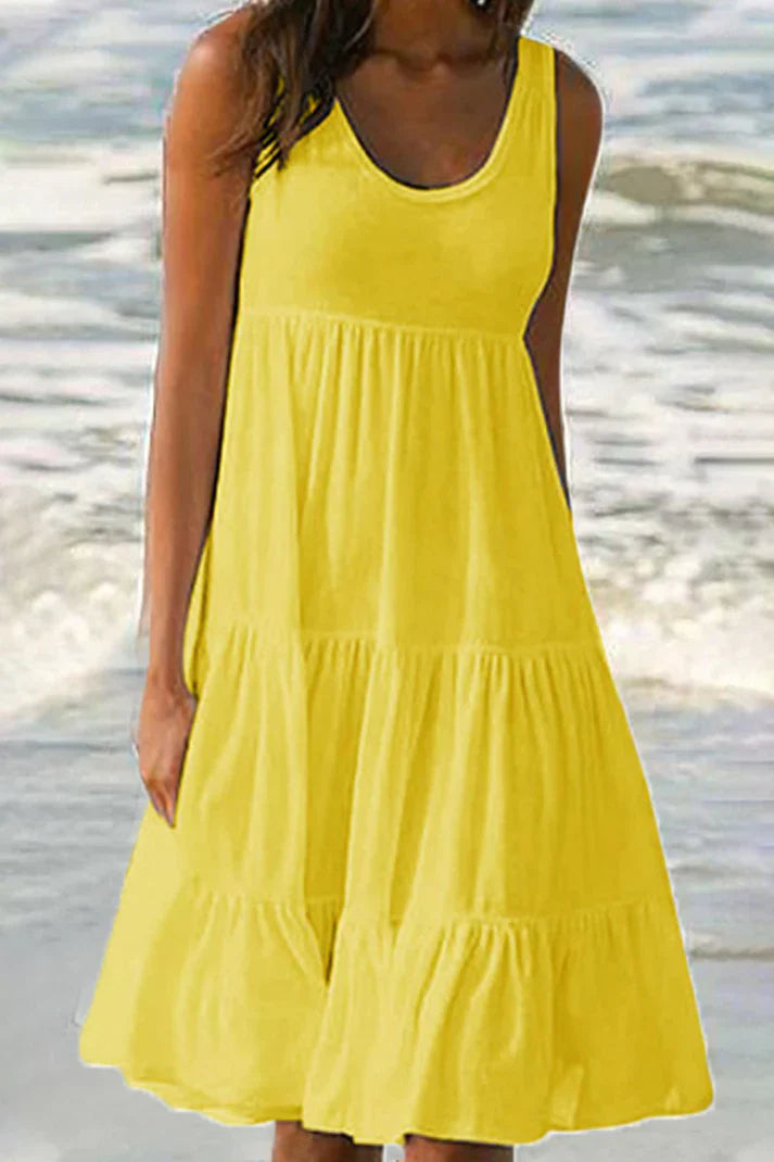 Anja Pastelkleurige rokjurk met ronde hals in effen, zacht, modieus patchwork