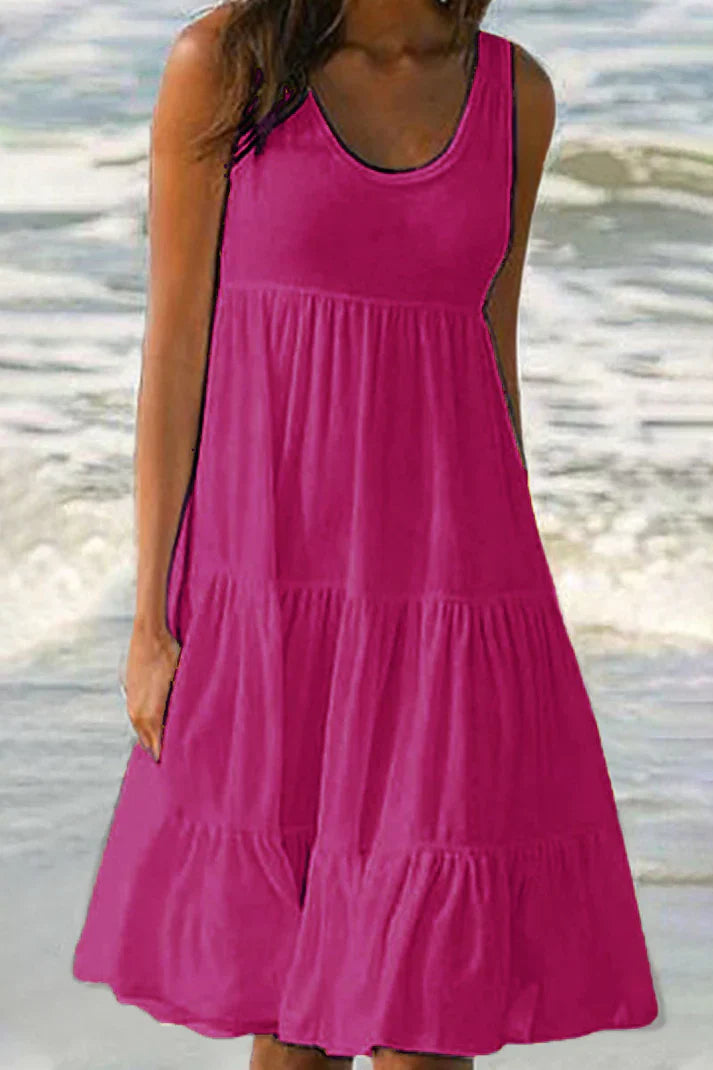 Anja Pastelkleurige rokjurk met ronde hals in effen, zacht, modieus patchwork