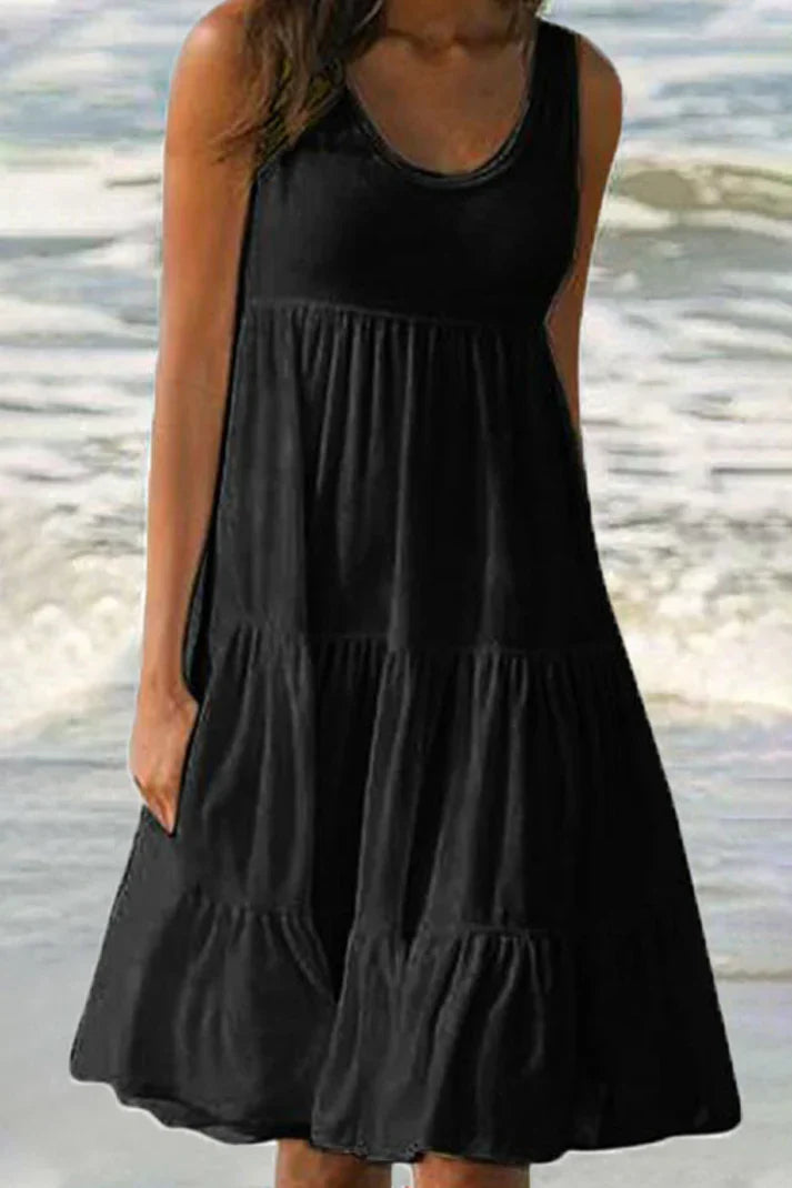 Anja Pastelkleurige rokjurk met ronde hals in effen, zacht, modieus patchwork