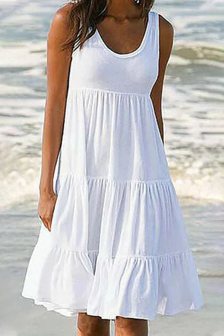 Anja Pastelkleurige rokjurk met ronde hals in effen, zacht, modieus patchwork