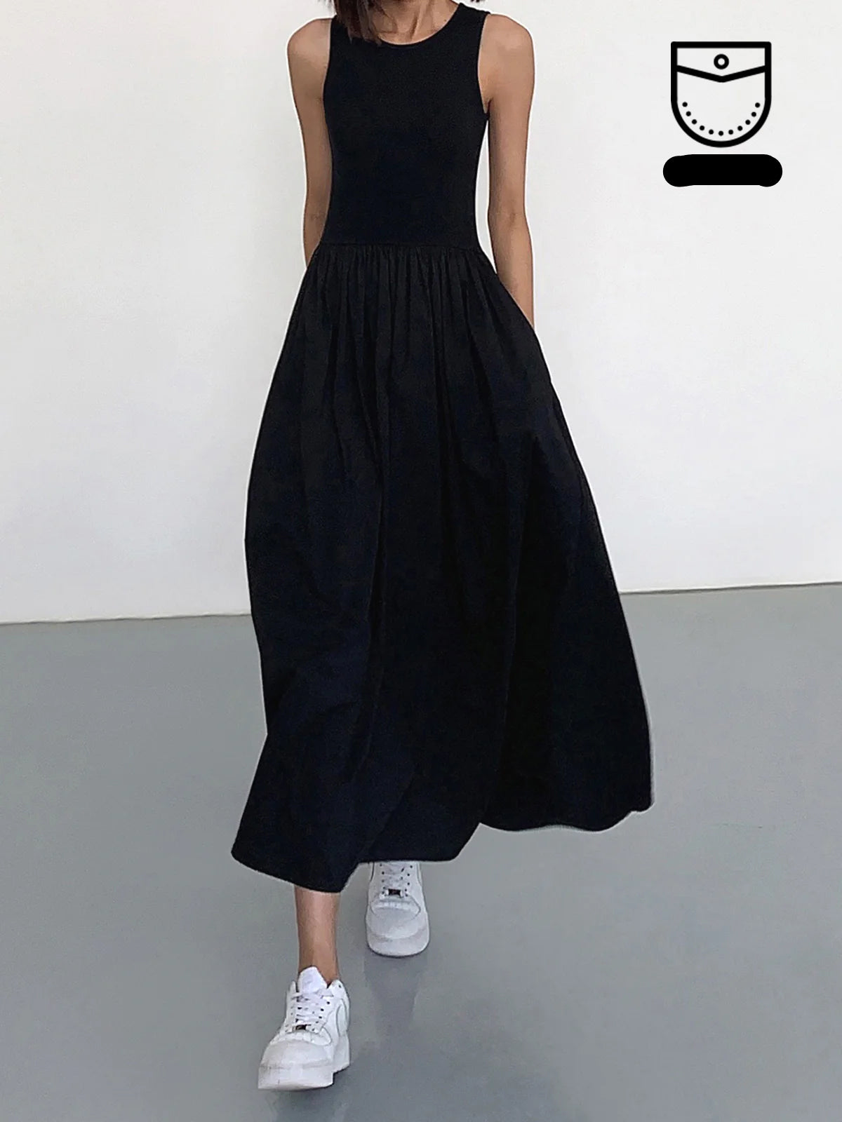 Lange mouwloze jurk met ronde halslijn voor een relaxte look