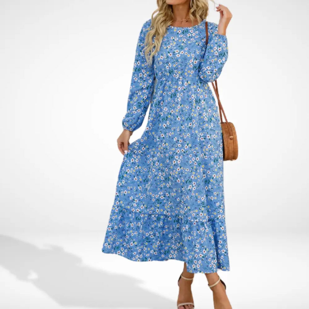 Losse lange jurk met bloemenprint en lange mouwen