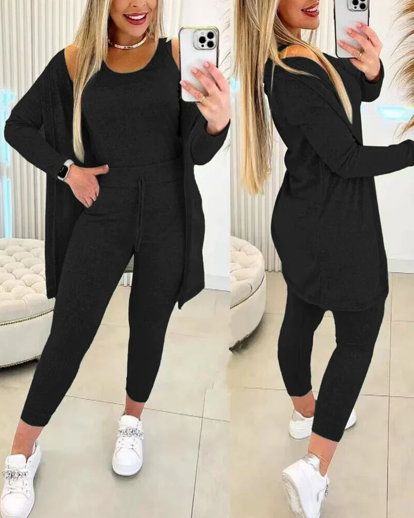 Jella 3delige set met top met ronde hals, broek en vest