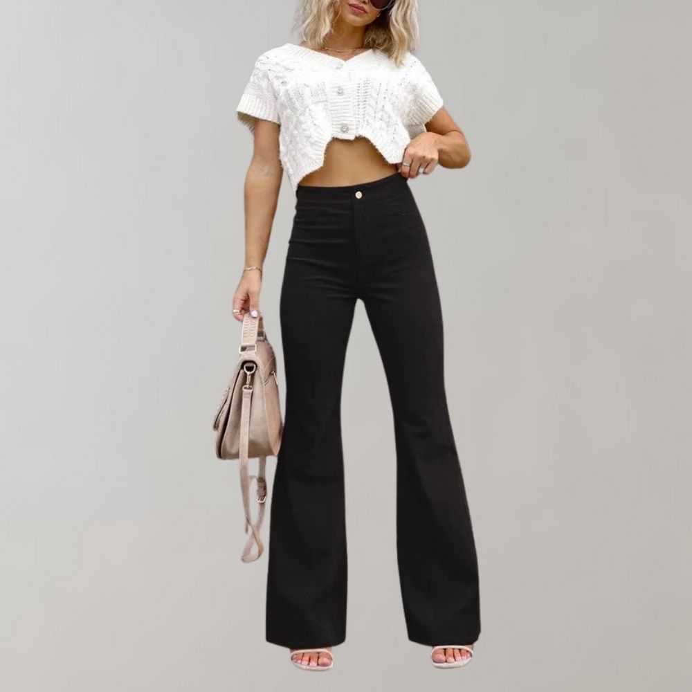 Emma | Hoge Taille Flared Broek | Retro Elegantie | Zachte Katoenmix