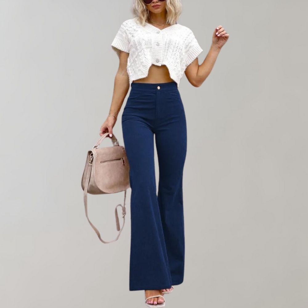 Emma | Hoge Taille Flared Broek | Retro Elegantie | Zachte Katoenmix