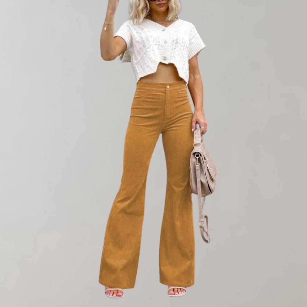 Emma | Hoge Taille Flared Broek | Retro Elegantie | Zachte Katoenmix