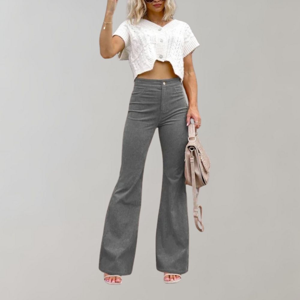 Emma | Hoge Taille Flared Broek | Retro Elegantie | Zachte Katoenmix