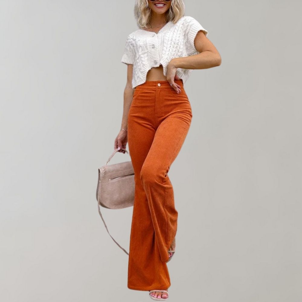 Emma | Hoge Taille Flared Broek | Retro Elegantie | Zachte Katoenmix