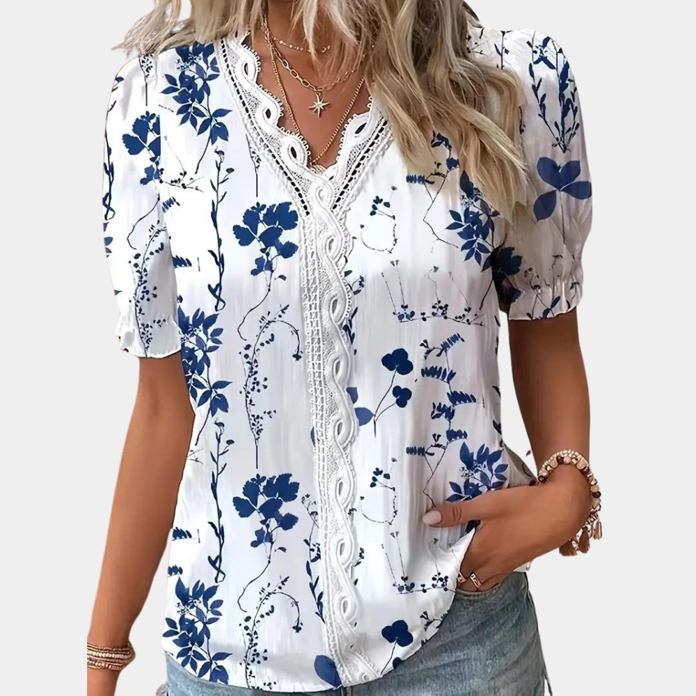 Zuzanna Gebloemde damesblouse met kanten rand