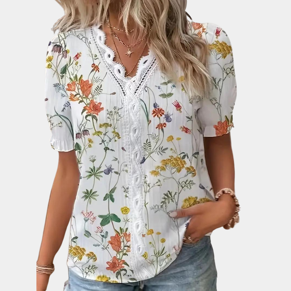 Zuzanna Gebloemde damesblouse met kanten rand