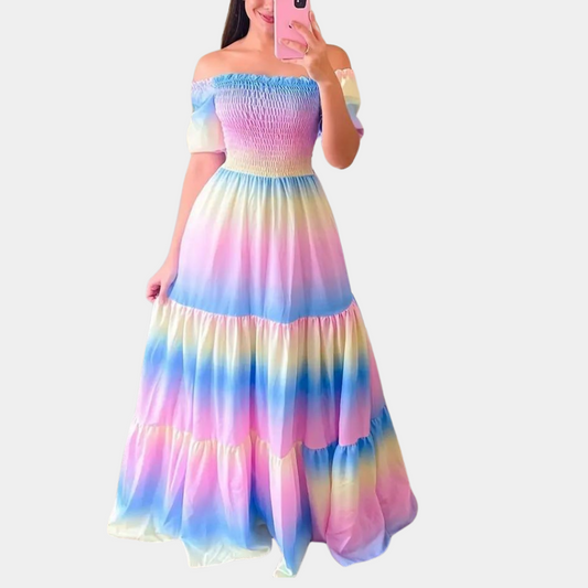 Offshoulder gelaagde damesjurk