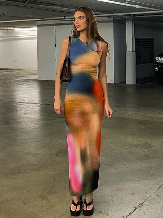 Nova Tie dye bodycon midi jurk