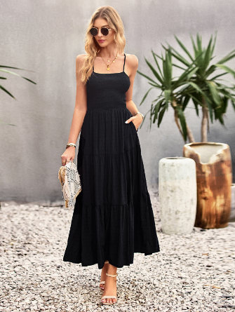 Calliope Geruite halter maxi jurk
