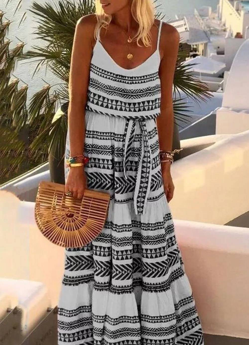 Cami Strapless Vhals jurk met bohemian geometrische print