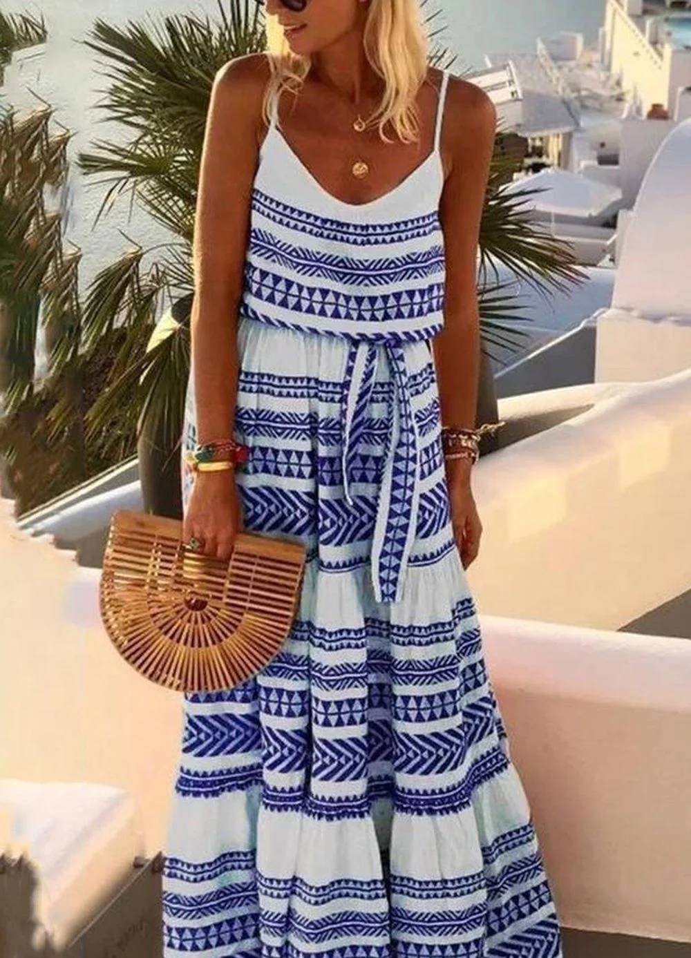 Cami Strapless Vhals jurk met bohemian geometrische print