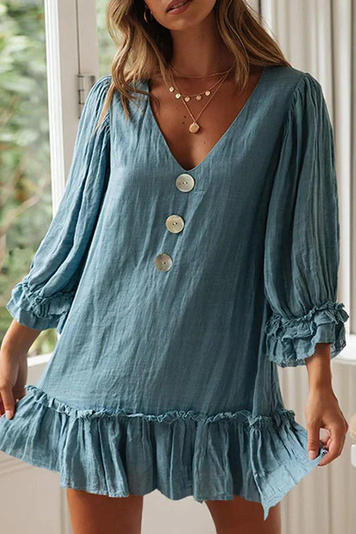 Carrol Vhals jurken met effen patchwork, modieuze eenvoud