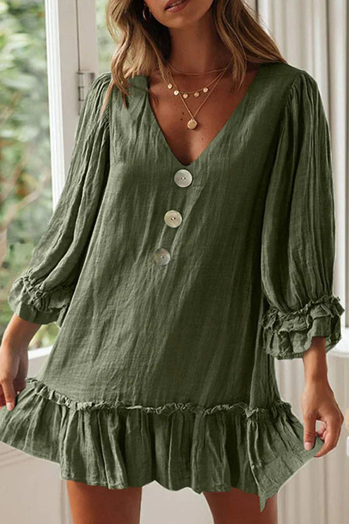 Carrol Vhals jurken met effen patchwork, modieuze eenvoud