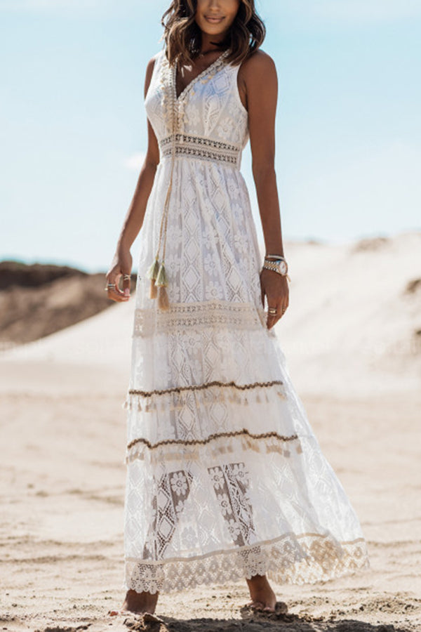 Damcy Boho Kisses maxi jurk met kwastjes en kant