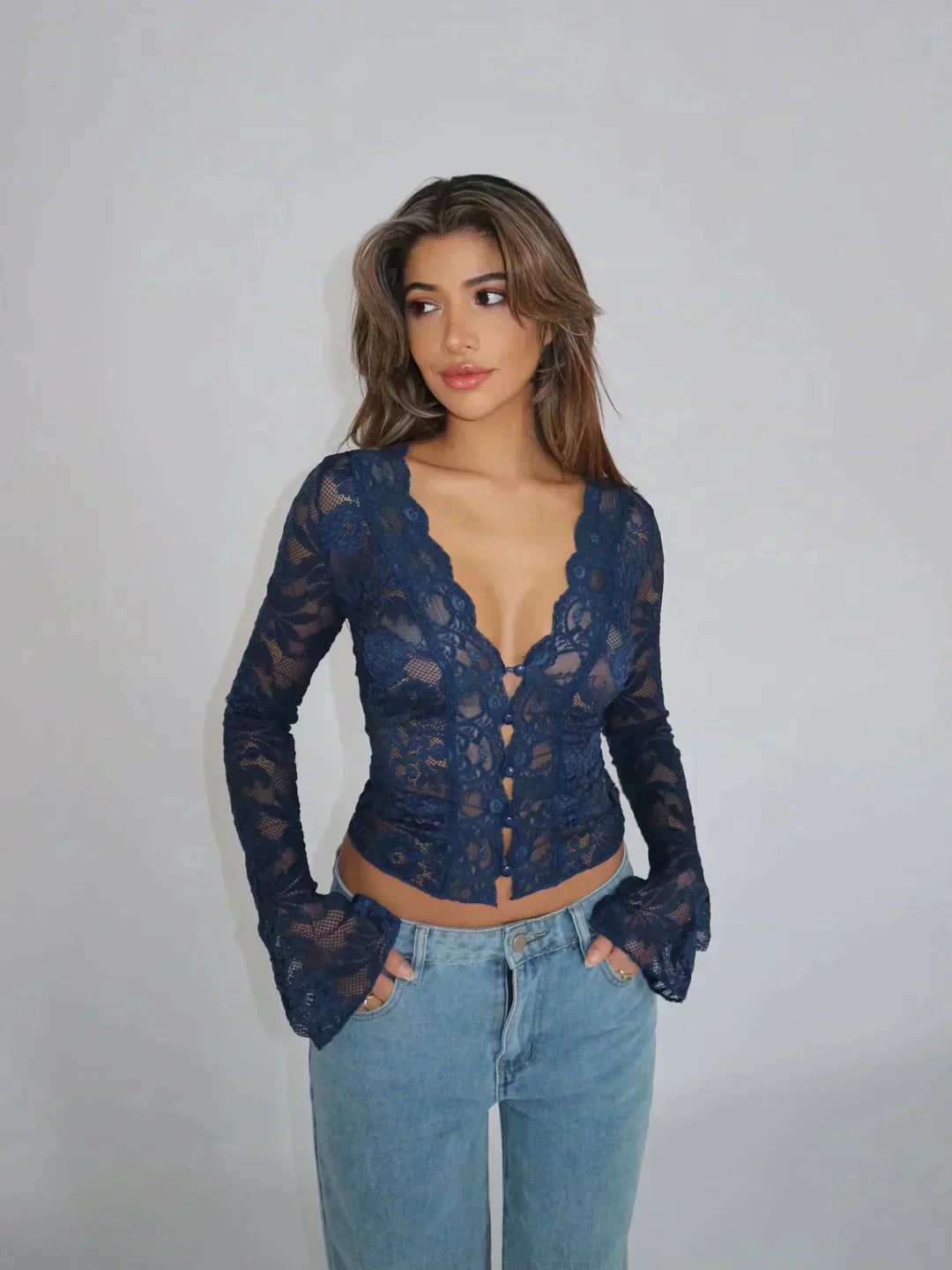 Carina - Moderne mode Kanten top Blouse