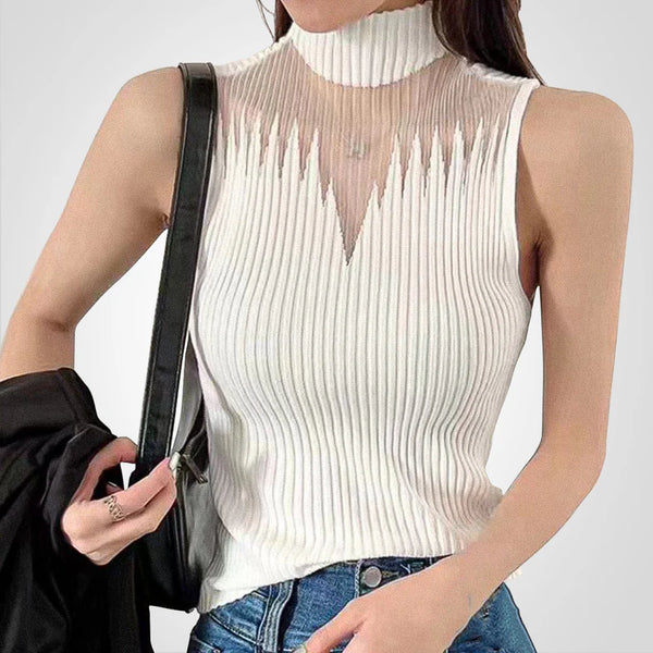 Charlotte - Sheer mesh crop top met bandjes rond de hals