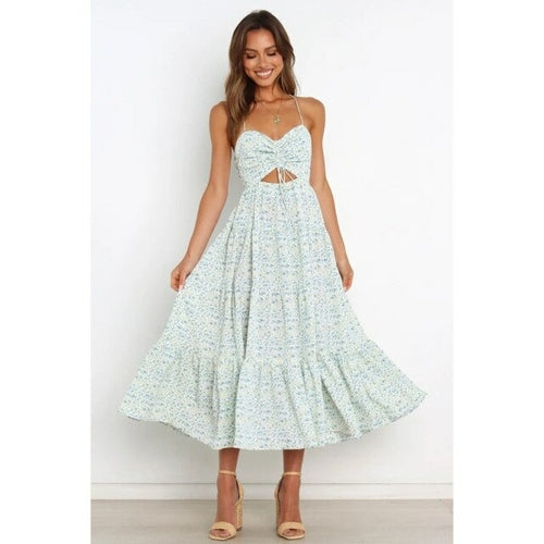 Lange jurk met bloemenprint en dunne bandjes voor een frisse look